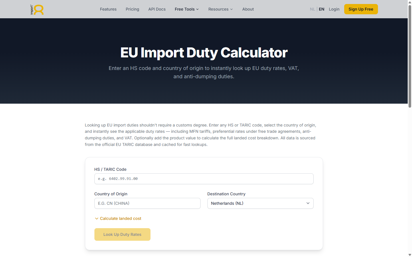 Import8 EU Import Duty Calculator tool